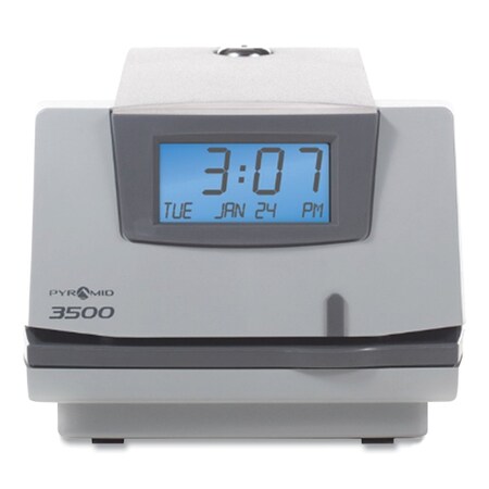 Pyramid Technologies 3500 Time Clock and Document Stamp, LCD Display, Light Gray/Charcoal 3500